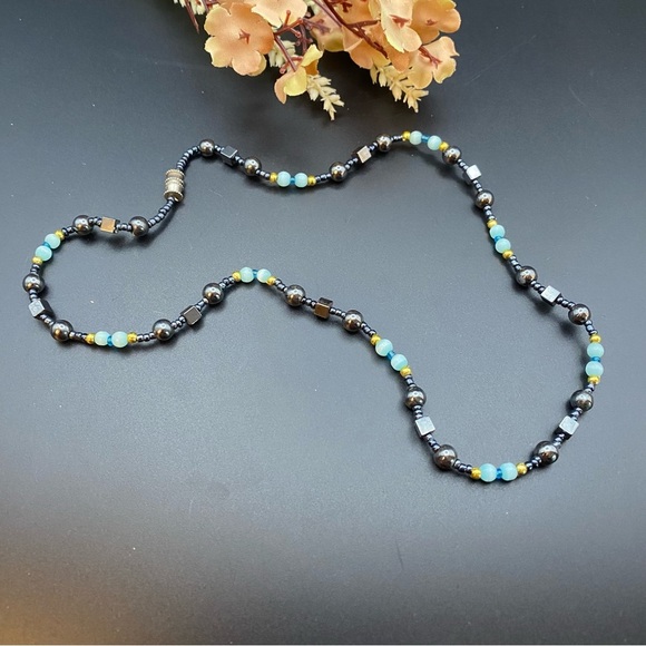 Beaded Hematite Seed Bead Necklace - Picture 1 of 4